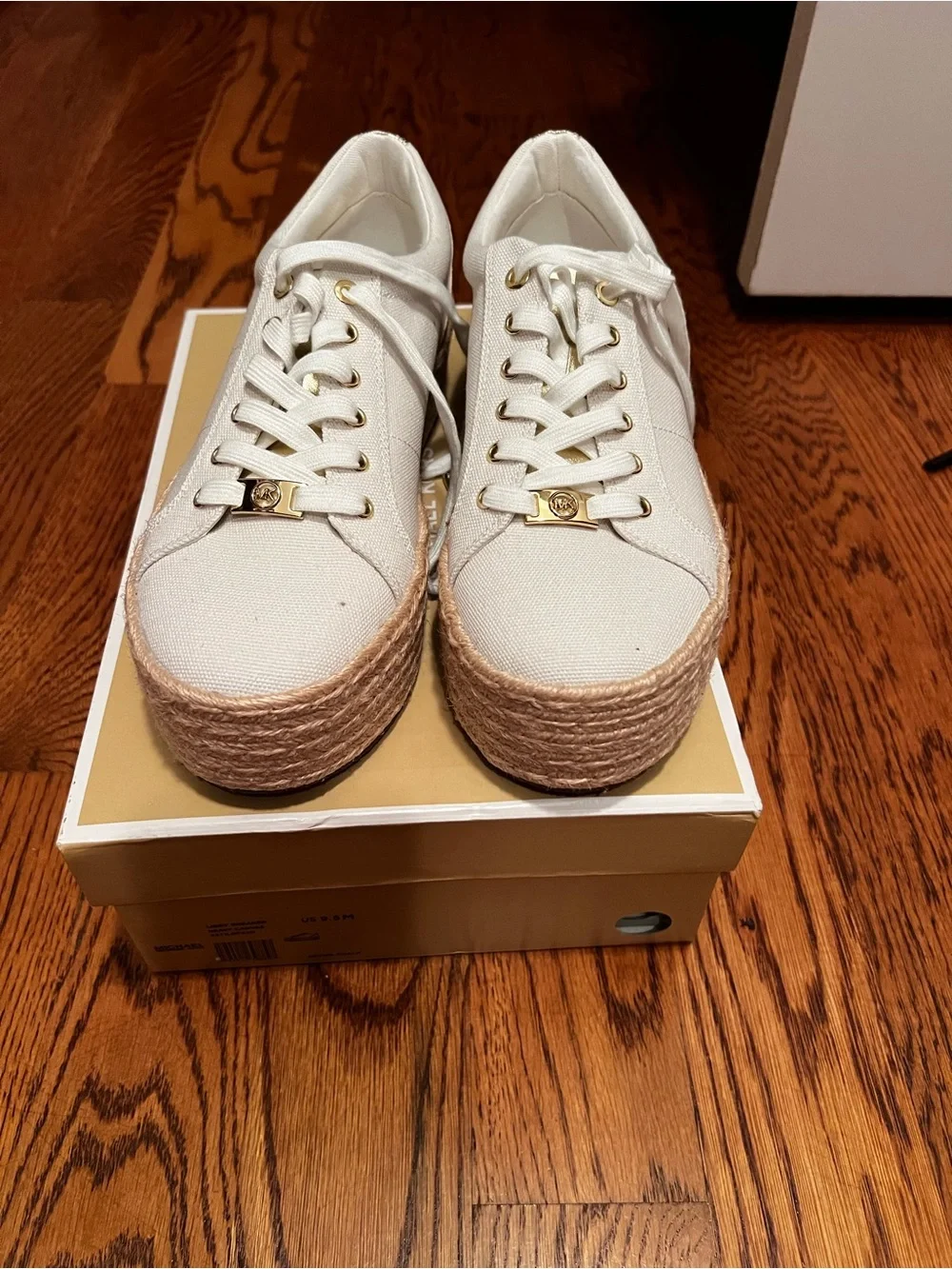 Michael Kors White Canvas Espadrille Sneakers with Gold Accents